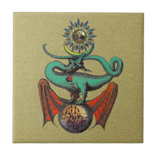 Ripley Scroll Gold Dragon Ceramic Tile