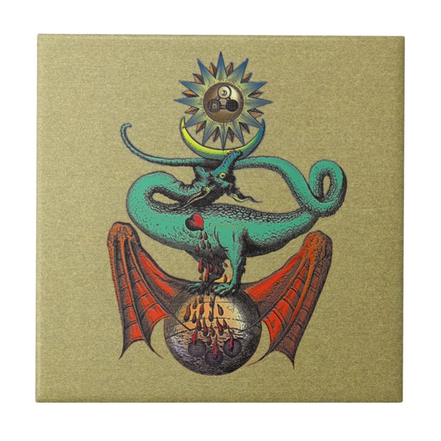 Ripley Scroll Gold Dragon Ceramic Tile (Front)