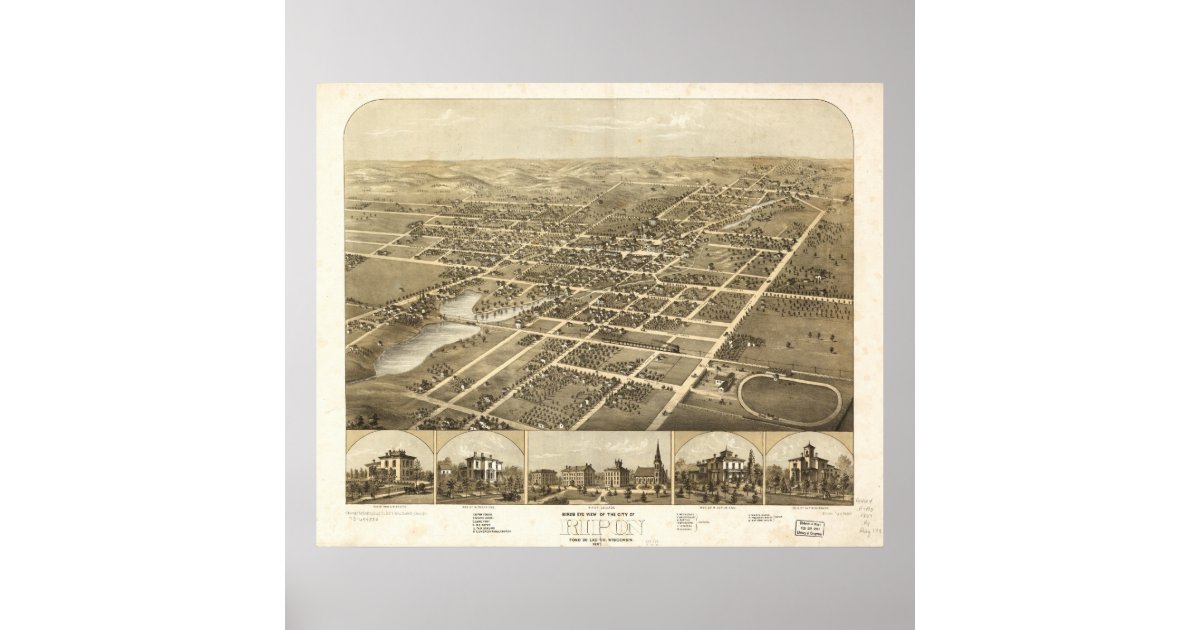 Ripon WI 1867 Antique Panoramic Map Poster