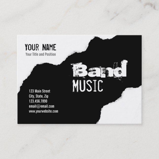 Ripped Black and White Band Grunge Graphic Business Card (Front)