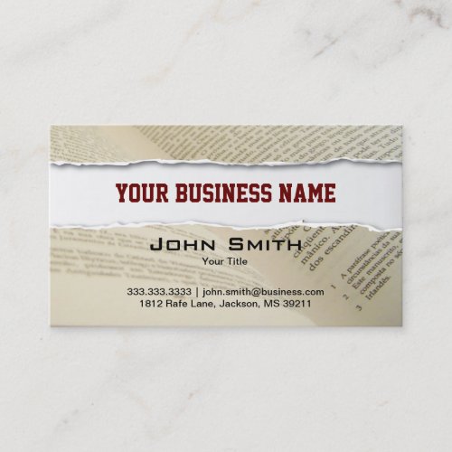 Ripped Book Pages business card