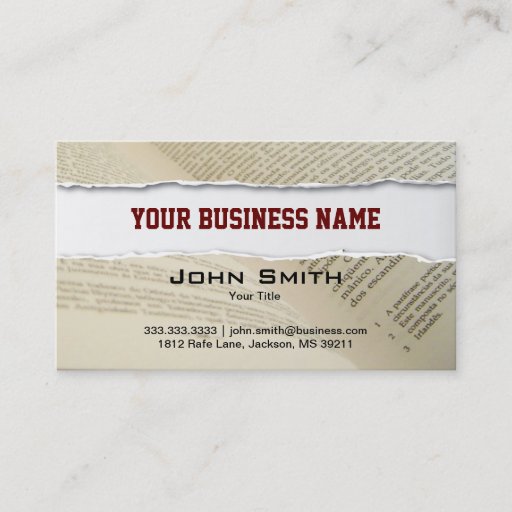 Customizable Ripped Book Pages business card