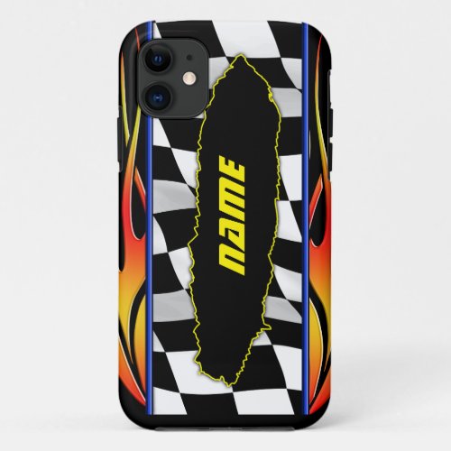 Ripped Checkered Flag And Hot Rod Flames iPhone 11 Case