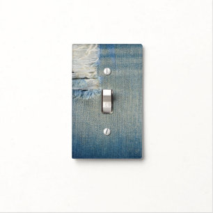 Ripped Denim Blue Jeans with Shredded Threads Light Switch Cover