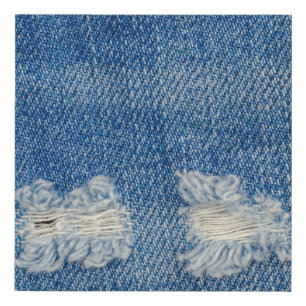 Ripped Denim Jeans Close-Up Texture. Faux Canvas Print