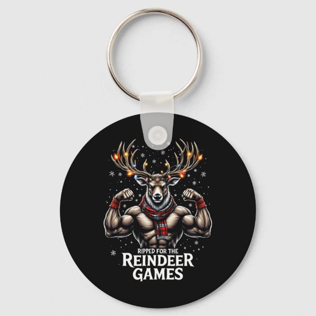 Ripped For The Games Funny Christmas Gym Workout R Keychain (Front)