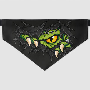Ripped Frankenstein Eye Green Monster Halloween Pet Bandana Collar