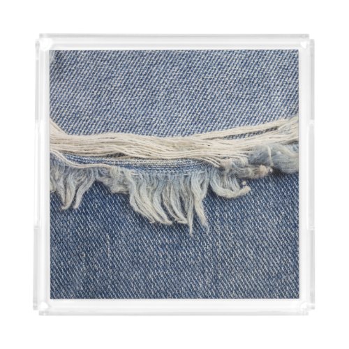 Ripped jeans texture stylish background acrylic tray