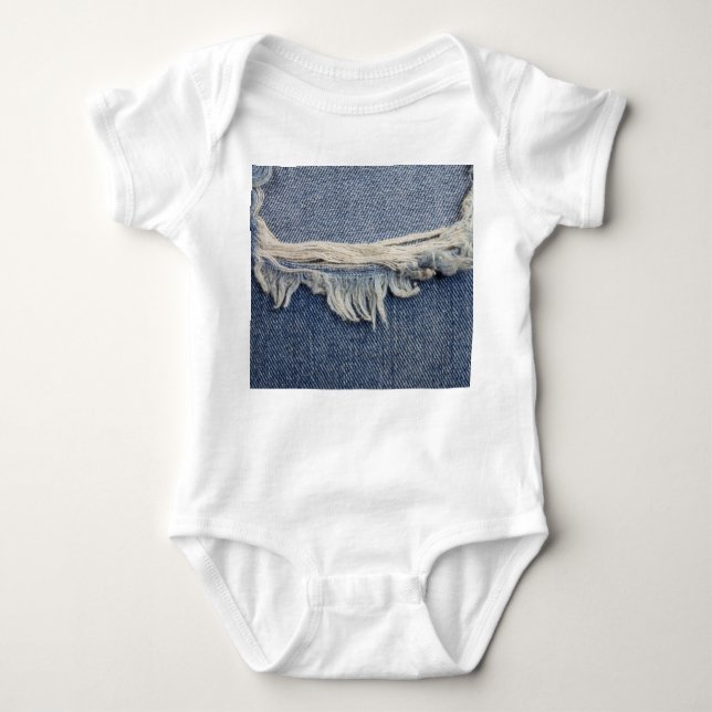 Ripped jeans texture, stylish background. baby bodysuit (Front)