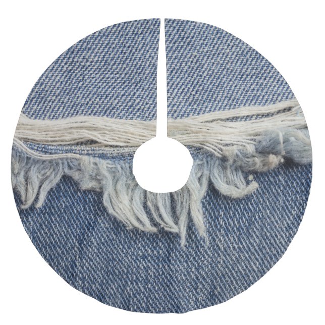 Ripped jeans texture, stylish background. brushed polyester tree skirt (Front)