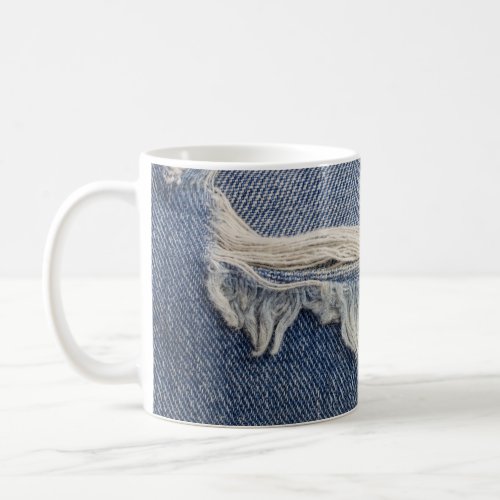 Ripped jeans texture stylish background coffee mug