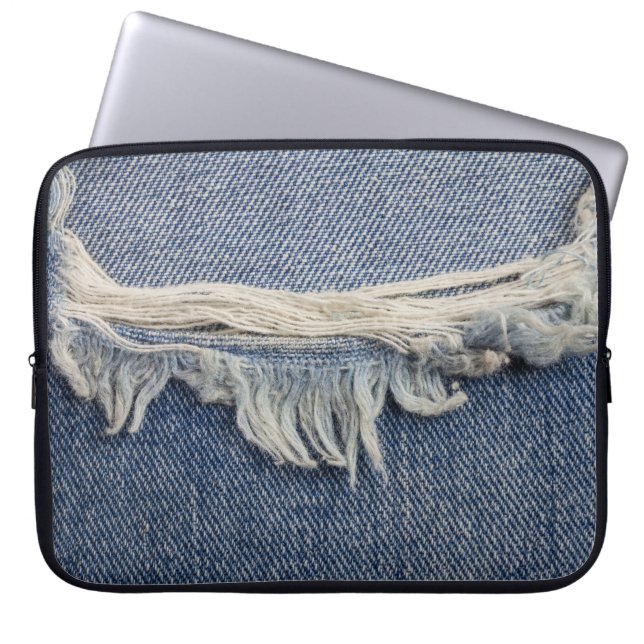 Ripped jeans texture, stylish background. laptop sleeve (Front)