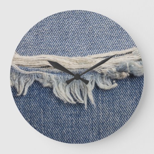 Ripped jeans texture stylish background large clock