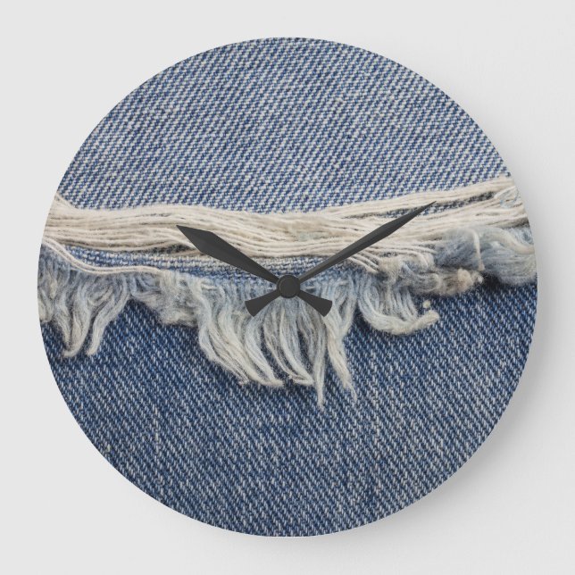 Ripped jeans texture, stylish background. large clock (Front)
