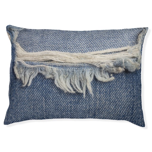 Ripped jeans texture, stylish background. pet bed (Front)