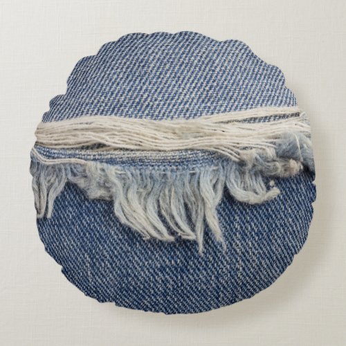 Ripped jeans texture stylish background round pillow