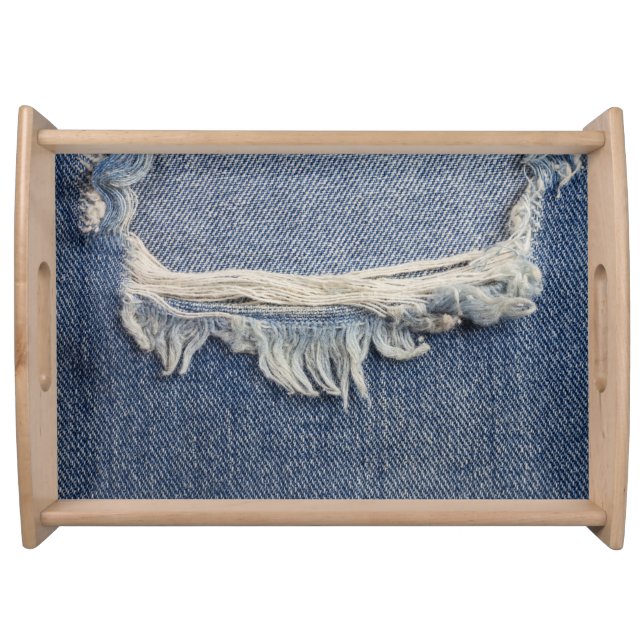 Ripped jeans texture, stylish background. serving tray (Front)