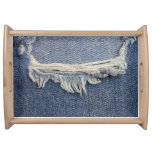 Ripped jeans texture, stylish background. serving tray