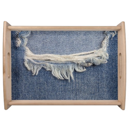 Ripped jeans texture stylish background serving tray