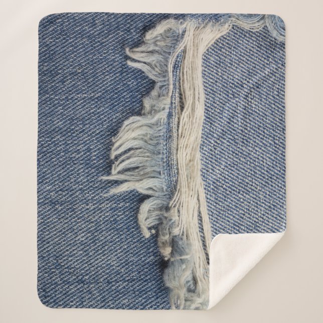 Ripped jeans texture, stylish background. sherpa blanket (Front)