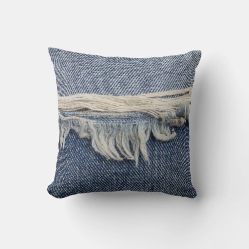 Ripped jeans texture stylish background throw pillow