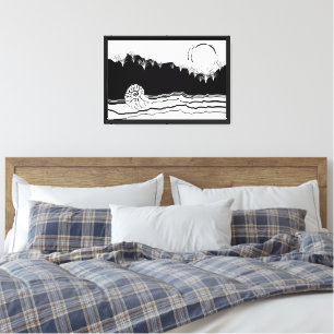 Ripped Paper Black White Shell Dune Shore Seascape Canvas Print