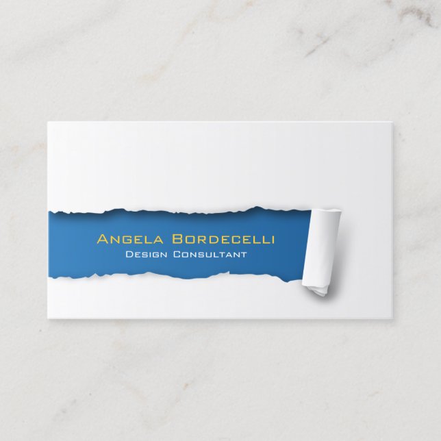 Ripped Paper Blue Business Card (Front)