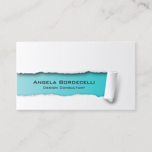Customizable Ripped Paper Cyan Business Card