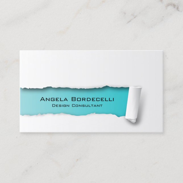 Ripped Paper Cyan Business Card (Front)