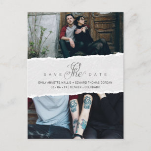 Ripped Paper Effect Wedding Custom Photo Script Invitation Postcard
