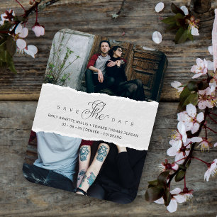 Ripped Paper Effect Wedding Custom Photo Script Magnet