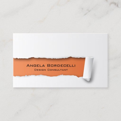 Customizable Ripped Paper Orange Business Card