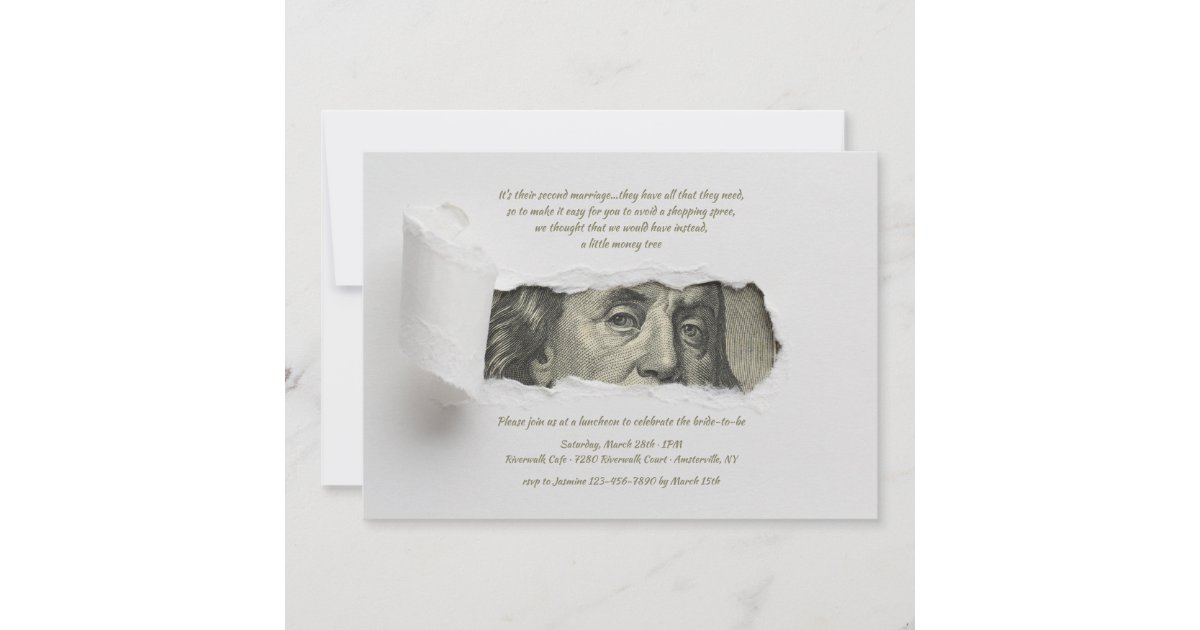 Open Ripped Present Paper Invitation Ripped Paper Revealing Dollar Bill Invitation | Zazzle