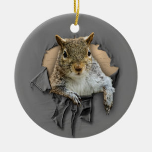 Ripped Shirt Squirrel Ceramic Ornament