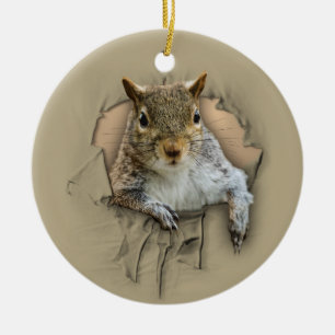 Ripped Shirt Squirrel Ceramic Ornament