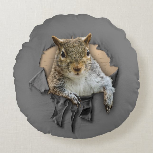 Ripped Shirt Squirrel Round Pillow (Front)