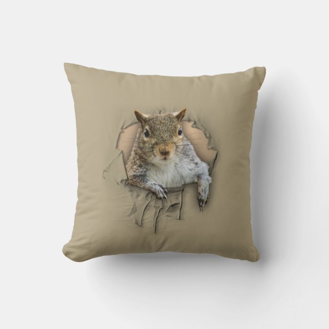 Ripped Shirt Squirrel Throw Pillow (Front)