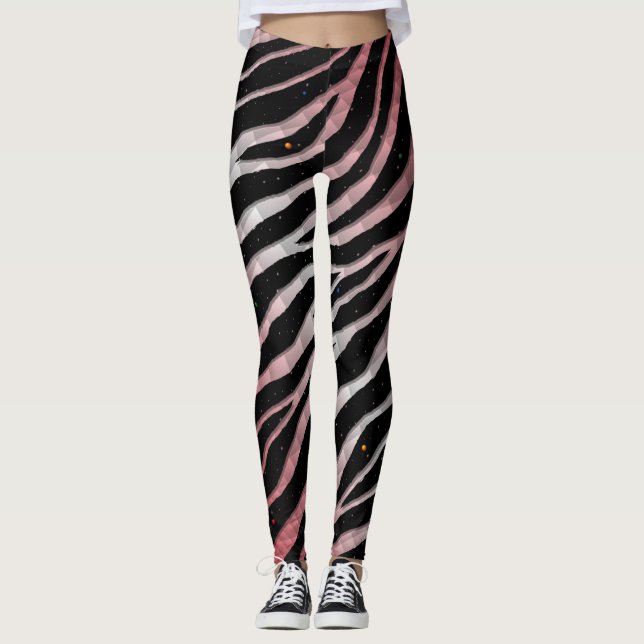 Ripped SpaceTime Stripes - Coral/White Leggings (Front)