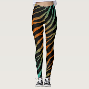 Ripped SpaceTime Stripes - Cyan/Orange Leggings