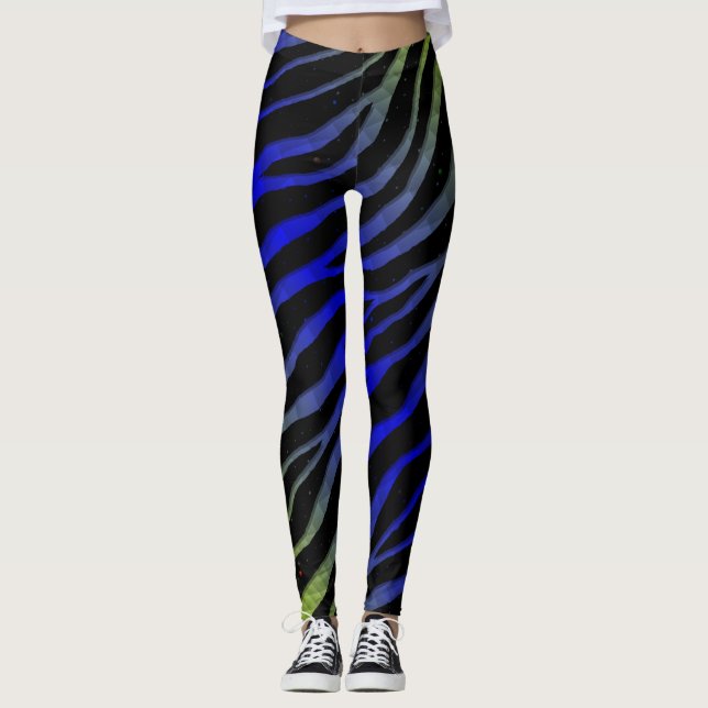 Ripped SpaceTime Stripes - Lime/Blue Leggings (Front)