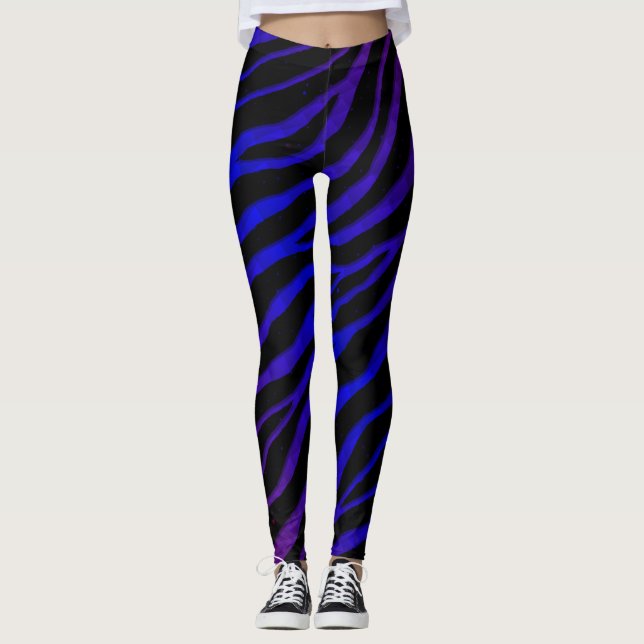 Ripped SpaceTime Stripes - Purple/Blue Leggings (Front)