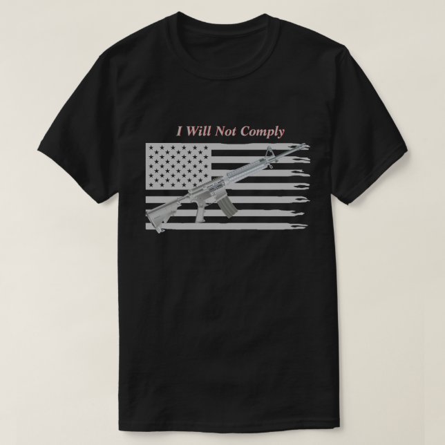Ripped USA Flag I Will Not Comply Dark T-Shirt (Design Front)