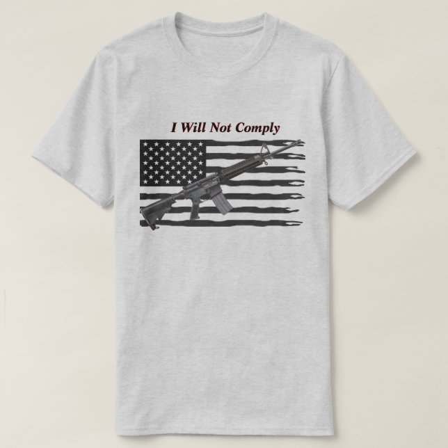 Ripped USA Flag I Will Not Comply Light T-Shirt (Design Front)