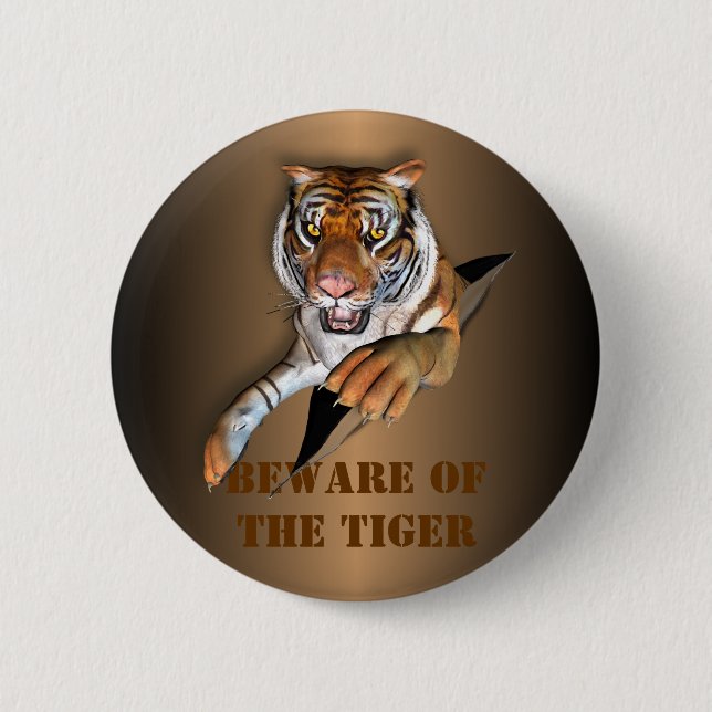 Ripping Tiger Design Pinback Button (Front)