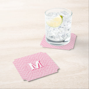 Ripple Herringbone in Pink Personalized Paper Coaster