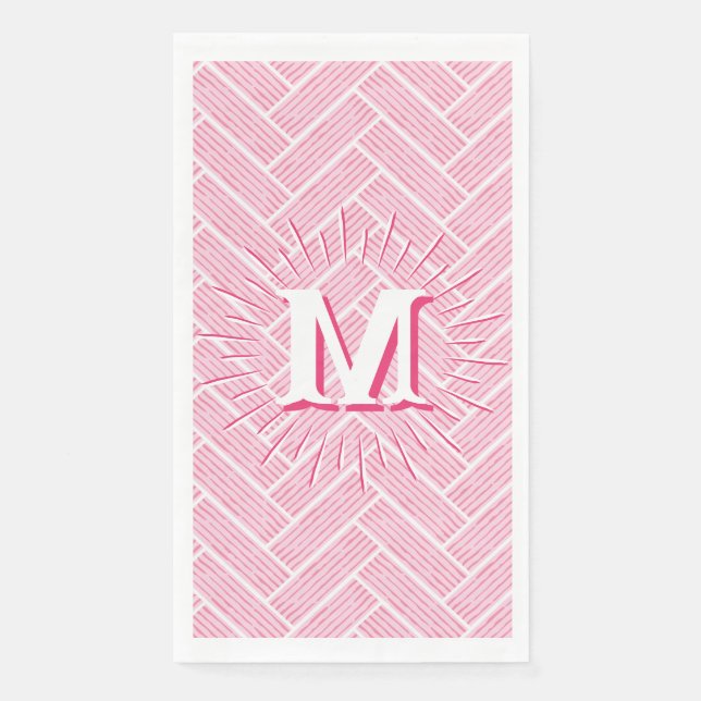 Ripple Herringbone in Pink Personalized Paper Guest Towels (Front)