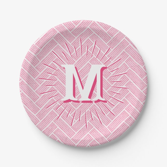 Ripple Herringbone in Pink Personalized Paper Plates (Front)