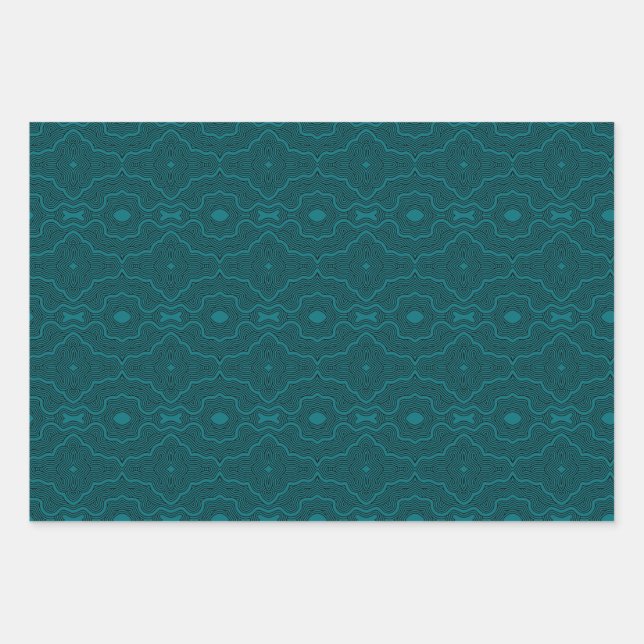 Ripple Line Work Rich Teal Variant Wrapping Paper Sheets (Front)