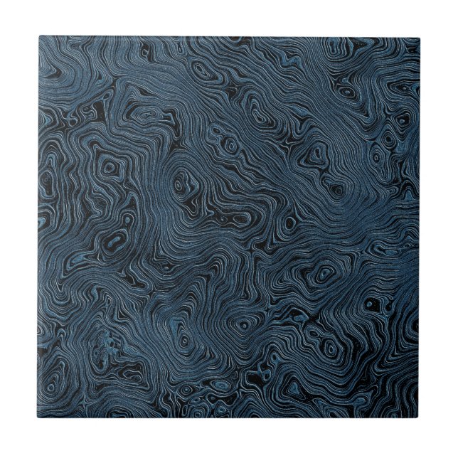 Rippled Faux Silk Moire in Rich Teal Blue  Ceramic Tile (Front)