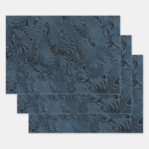 Rippled Faux Silk Moire in Rich Teal Blue Wrapping Paper Sheets